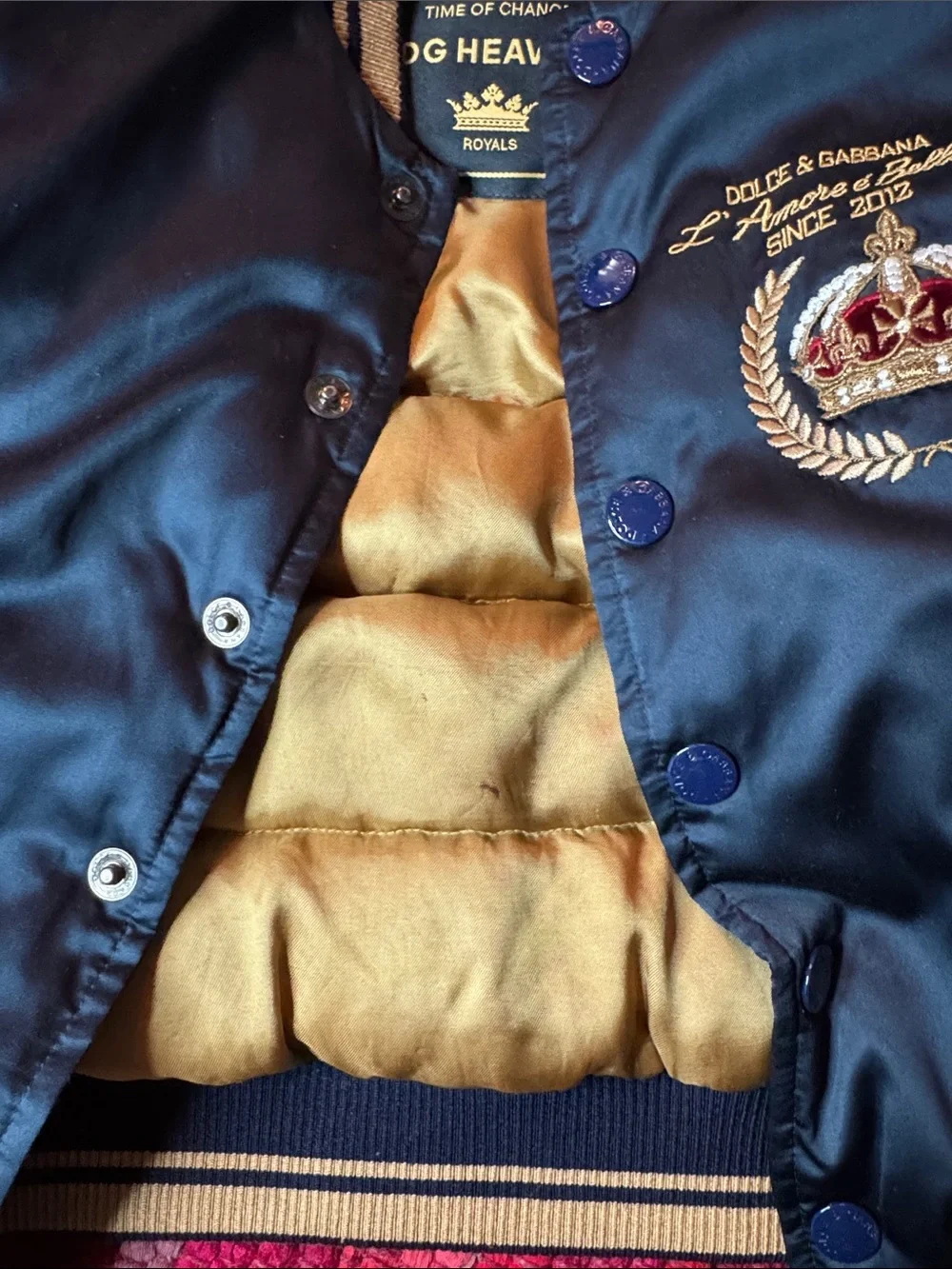 Dolce & Gabbana Navy and Gold Bomber Jacket I am the king of my life boys 6